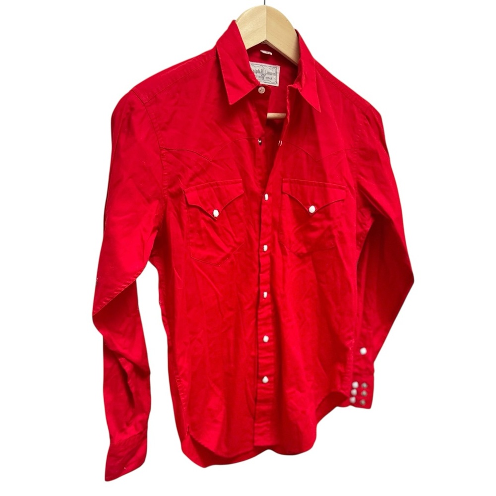 Vintage Ralph Lauren Western Wear Pearl Snap Red Yoked Shirt - Picture 4 of 8